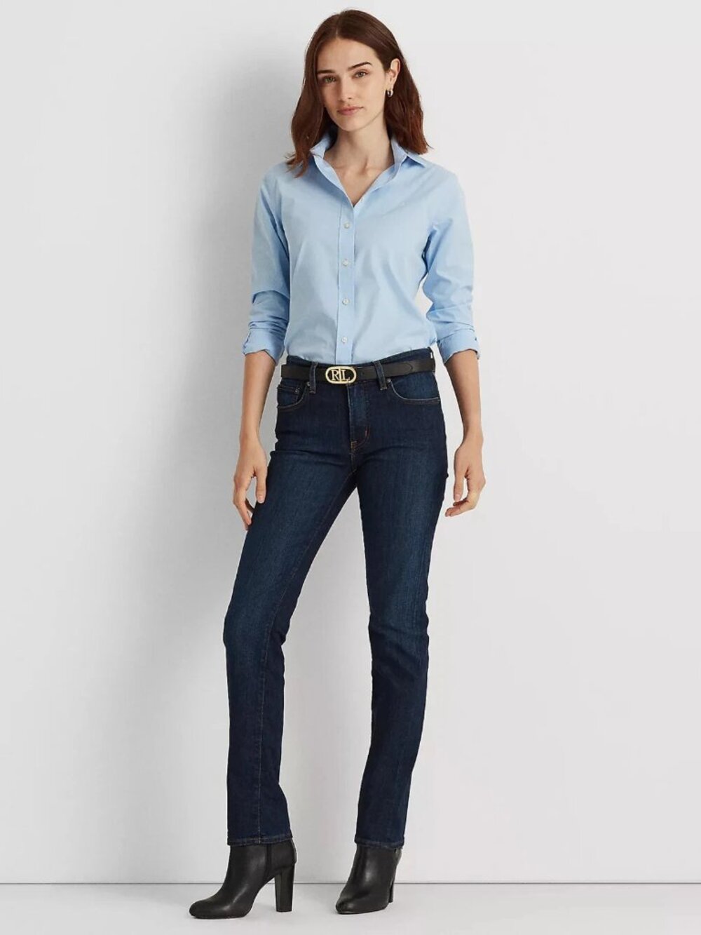 Lauren Ralph Lauren Petite Mid-Rise Straight Jeans 4P Deep Royal Wash